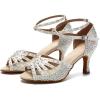 imageJUODVMP Womens Latin Dance Shoes Rhinestones Satin Ballroom Dancing Shoes Salsa Professional Dance ShoesWhite3 Heel