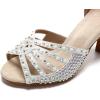 imageJUODVMP Womens Latin Dance Shoes Rhinestones Satin Ballroom Dancing Shoes Salsa Professional Dance ShoesWhite3 Heel