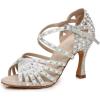 imageJUODVMP Women Rhinestone Ballroom Dance Shoes Latin Satin Salsa Performance Dance Shoes Model YCL429White35 Heel