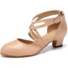 imageJUODVMP Womens Ballroom Dance Shoes Leather Pumps for Women Cross Strap Character Dance ShoesSuede SoleL7161nude15 Inch Heel