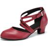 imageJUODVMP Womens Ballroom Dance Shoes Leather Pumps for Women Cross Strap Character Dance ShoesSuede SoleL7161red15 Inch Heel