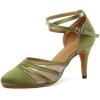imageJUODVMP Womens Closed Toe Dance Heels Green Satin Latin Ballroom Dance Shoes for Wedding Party Model YCL189Green33 Inchycl189
