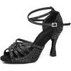 imageJUODVMP Womens Latin Dance Shoes Rhinestones Satin Ballroom Dancing Shoes Salsa Professional Dance ShoesBlack35 Heel