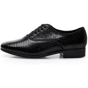 imageJUODVMP Mens Latin Dance Shoes Breathable 1quot Standard Heel Leather Ballroom Tango Dancing Shoes Model 401Blacklhdstwrubber Sole