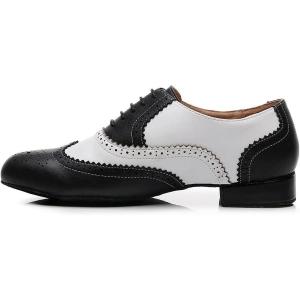 imageJUODVMP Mens Latin Dance Shoes Breathable 1quot Standard Heel Leather Ballroom Tango Dancing Shoes Model 401Qjw9011blacksuede Full Sole