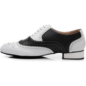 imageJUODVMP Mens Latin Dance Shoes Breathable 1quot Standard Heel Leather Ballroom Tango Dancing Shoes Model 401Qjw9011whitesuede Full Sole