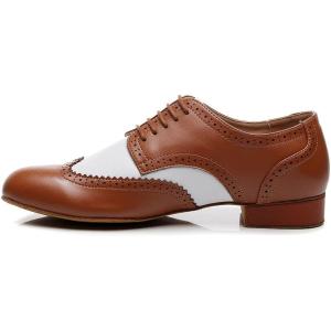 imageJUODVMP Mens Latin Dance Shoes Breathable 1quot Standard Heel Leather Ballroom Tango Dancing Shoes Model 401Qjw9012brownsuede Full Sole