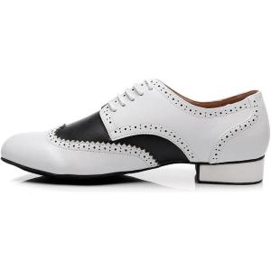 imageJUODVMP Mens Latin Dance Shoes Breathable 1quot Standard Heel Leather Ballroom Tango Dancing Shoes Model 401Qjw9012whitesuede Full Sole