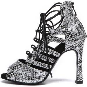 imageJUODVMP Women Latin Dance Shoes Cross Straps Stiletto Heel peep Toe Ballroom ChaCha High Heel Dance Shoes Model YCL552Ycl552silver4 Heelzg23349r
