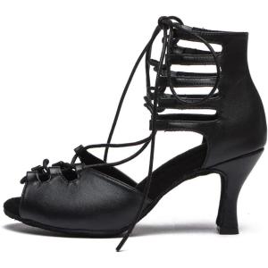 imageJUODVMP Women Latin Dance Shoes Cross Straps Stiletto Heel peep Toe Ballroom ChaCha High Heel Dance Shoes Model YCL552Ycl554black3 Heel