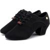 imageJUODVMP Womens Ballroom Dance Practice Shoes Canvas Breathable Chunky Heel Salsa Dance ShoesClosed Toe902suede Split Sole2heel