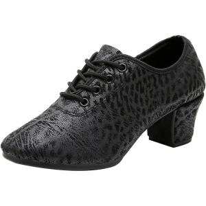 imageJUODVMP Women ampamp Men Latin Dance Shoes Practice Tie Up Closed Toe Standard Ballroom Teaching Performance Dance ShoesModel LHDNJBBlack2j52801hah