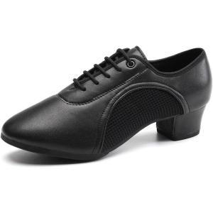 imageJUODVMP Women ampamp Men Latin Dance Shoes Practice Tie Up Closed Toe Standard Ballroom Teaching Performance Dance ShoesModel LHDNJBBlack35cmrubber Full Sole2801gw