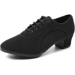 imageJUODVMP Women ampamp Men Latin Dance Shoes Practice Tie Up Closed Toe Standard Ballroom Teaching Performance Dance ShoesModel LHDNJBBlack35cmrubber Full Sole2805