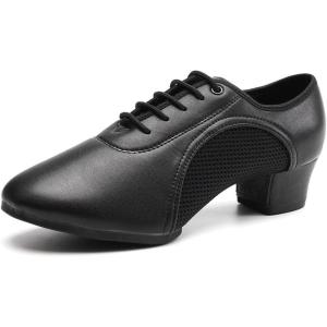 imageJUODVMP Women ampamp Men Latin Dance Shoes Practice Tie Up Closed Toe Standard Ballroom Teaching Performance Dance ShoesModel LHDNJBBlack35cmrubber Split Sole2801gw