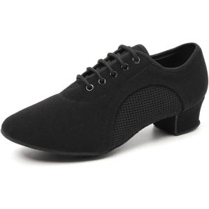 imageJUODVMP Women ampamp Men Latin Dance Shoes Practice Tie Up Closed Toe Standard Ballroom Teaching Performance Dance ShoesModel LHDNJBBlack35cmsuede Full Sole2805