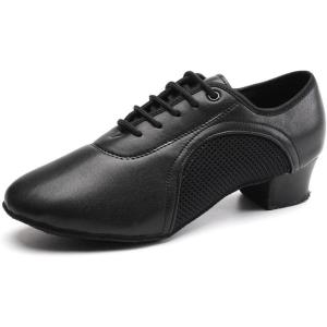 imageJUODVMP Women ampamp Men Latin Dance Shoes Practice Tie Up Closed Toe Standard Ballroom Teaching Performance Dance ShoesModel LHDNJBBlack35cmsuede Full Sole2801gw