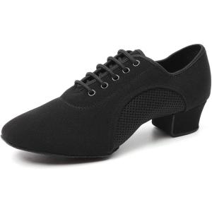 imageJUODVMP Women ampamp Men Latin Dance Shoes Practice Tie Up Closed Toe Standard Ballroom Teaching Performance Dance ShoesModel LHDNJBBlack35cmsuede Split Sole2805