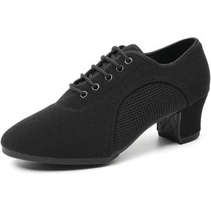imageJUODVMP Women ampamp Men Latin Dance Shoes Practice Tie Up Closed Toe Standard Ballroom Teaching Performance Dance ShoesModel LHDNJBBlack5cmrubber Full Sole2805