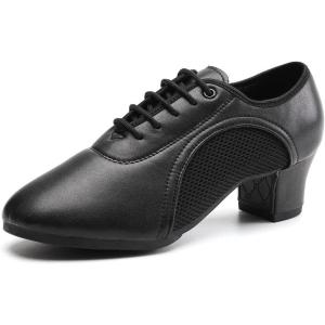 imageJUODVMP Women ampamp Men Latin Dance Shoes Practice Tie Up Closed Toe Standard Ballroom Teaching Performance Dance ShoesModel LHDNJBBlack5cmrubber Full Sole2801gw