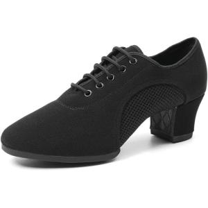 imageJUODVMP Women ampamp Men Latin Dance Shoes Practice Tie Up Closed Toe Standard Ballroom Teaching Performance Dance ShoesModel LHDNJBBlack5cmrubber Split Sole2805
