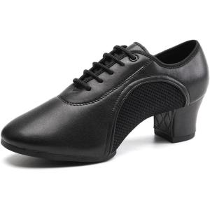 imageJUODVMP Women ampamp Men Latin Dance Shoes Practice Tie Up Closed Toe Standard Ballroom Teaching Performance Dance ShoesModel LHDNJBBlack5cmrubber Split Sole2801gw