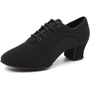 imageJUODVMP Women ampamp Men Latin Dance Shoes Practice Tie Up Closed Toe Standard Ballroom Teaching Performance Dance ShoesModel LHDNJBBlack5cmsuede Split Sole2805