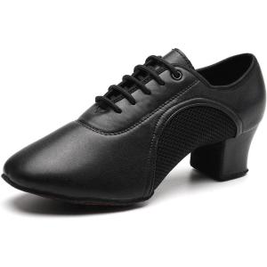 imageJUODVMP Women ampamp Men Latin Dance Shoes Practice Tie Up Closed Toe Standard Ballroom Teaching Performance Dance ShoesModel LHDNJBBlack5cmsuede Split Sole2801gw