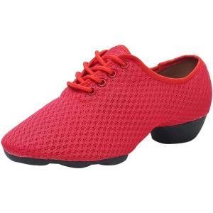imageJUODVMP Women ampamp Men Latin Dance Shoes Practice Tie Up Closed Toe Standard Ballroom Teaching Performance Dance ShoesModel LHDNJBRed2j35mffzw