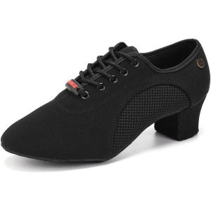 imageJUODVMP Womens Ballroom Dance Practice Shoes Canvas Breathable Chunky Heel Salsa Dance ShoesClosed Toe902suede Full Sole2heel