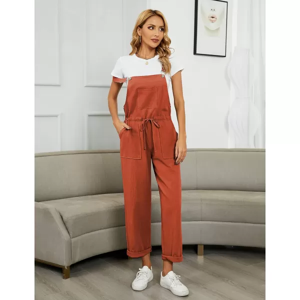 Tanming Womens Bib Overalls Adjustable Strap Drawstring Cotton Linen Jumpsuits