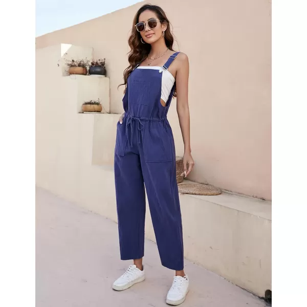 Tanming Womens Bib Overalls Adjustable Strap Drawstring Cotton Linen Jumpsuits