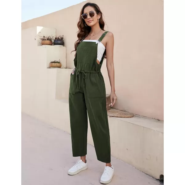 Tanming Womens Bib Overalls Adjustable Strap Drawstring Cotton Linen Jumpsuits