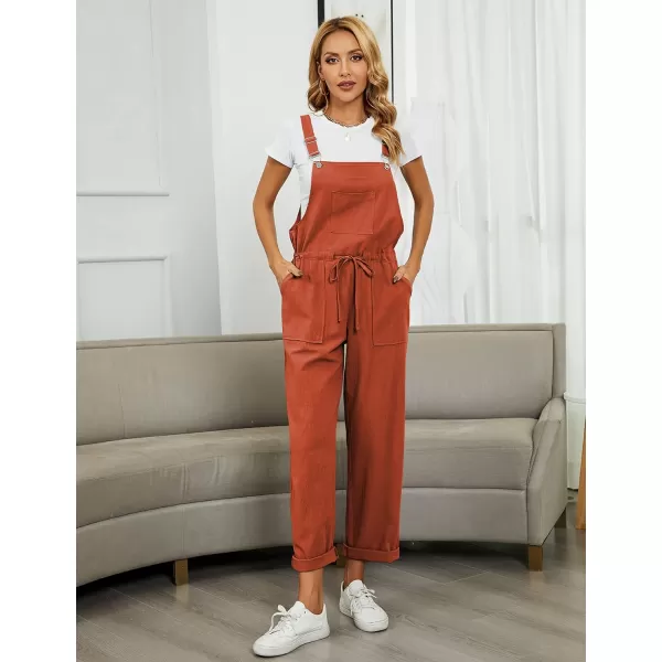 Tanming Womens Bib Overalls Adjustable Strap Drawstring Cotton Linen Jumpsuits