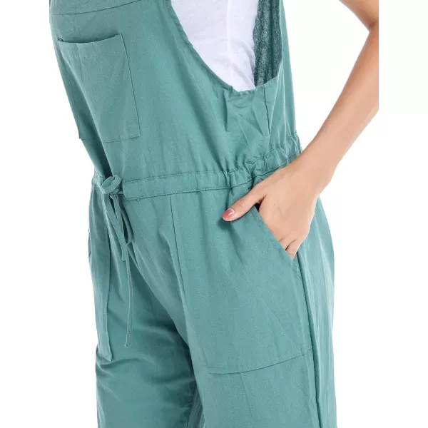 Tanming Womens Bib Overalls Adjustable Strap Drawstring Cotton Linen Jumpsuits