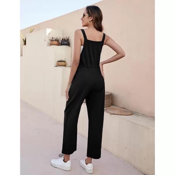 Tanming Womens Bib Overalls Adjustable Strap Drawstring Cotton Linen Jumpsuits
