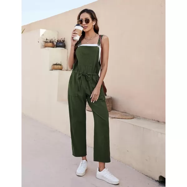 Tanming Womens Bib Overalls Adjustable Strap Drawstring Cotton Linen Jumpsuits