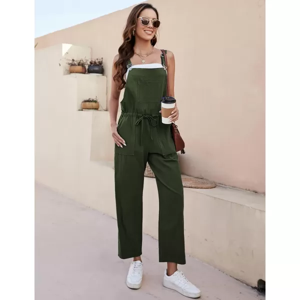 Tanming Womens Bib Overalls Adjustable Strap Drawstring Cotton Linen Jumpsuits