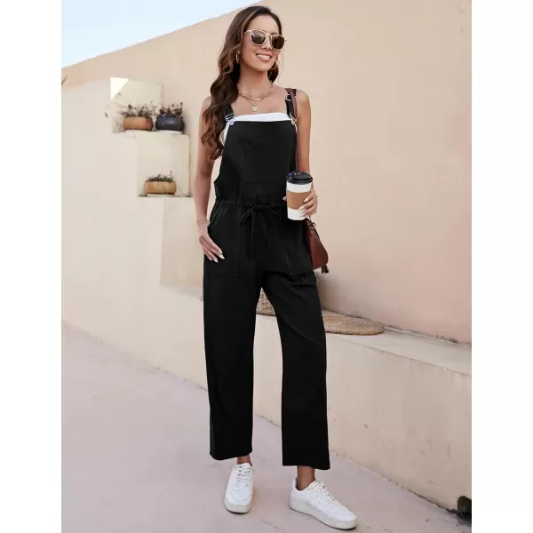 Tanming Womens Bib Overalls Adjustable Strap Drawstring Cotton Linen Jumpsuits