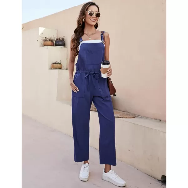 Tanming Womens Bib Overalls Adjustable Strap Drawstring Cotton Linen Jumpsuits