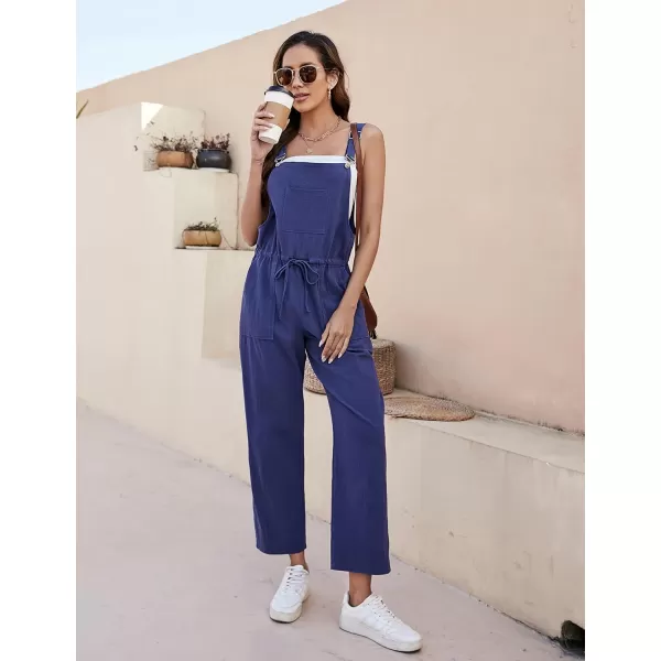 Tanming Womens Bib Overalls Adjustable Strap Drawstring Cotton Linen Jumpsuits