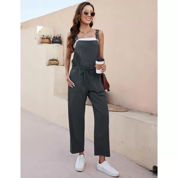 Tanming Womens Bib Overalls Adjustable Strap Drawstring Cotton Linen Jumpsuits