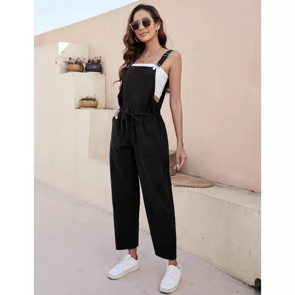 Tanming Womens Bib Overalls Adjustable Strap Drawstring Cotton Linen Jumpsuits