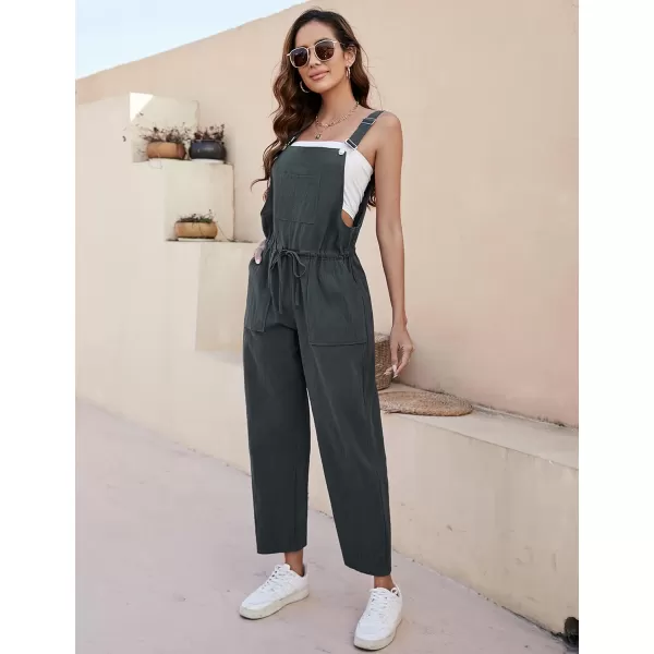 Tanming Womens Bib Overalls Adjustable Strap Drawstring Cotton Linen Jumpsuits