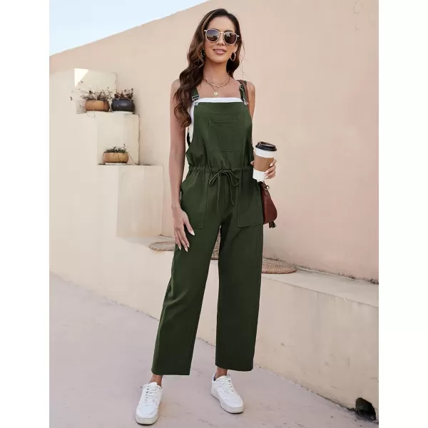 Tanming Womens Bib Overalls Adjustable Strap Drawstring Cotton Linen Jumpsuits
