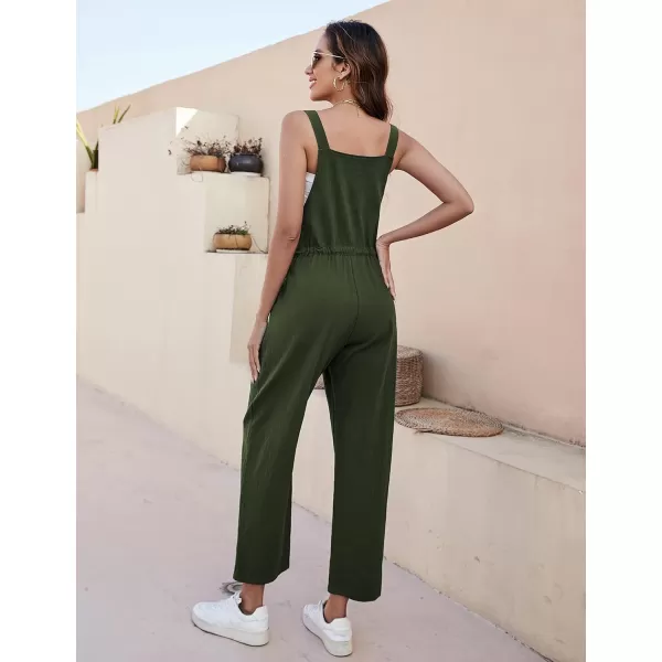 Tanming Womens Bib Overalls Adjustable Strap Drawstring Cotton Linen Jumpsuits