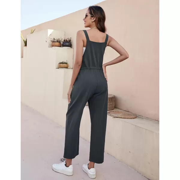 Tanming Womens Bib Overalls Adjustable Strap Drawstring Cotton Linen Jumpsuits