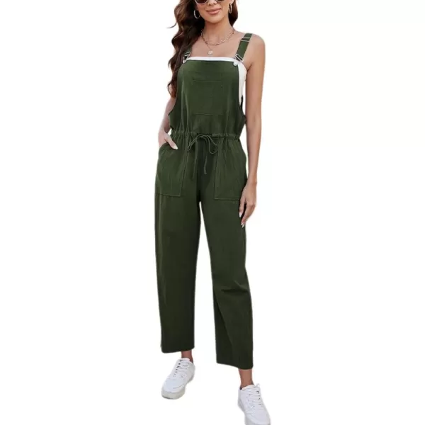 Tanming Womens Bib Overalls Adjustable Strap Drawstring Cotton Linen Jumpsuits