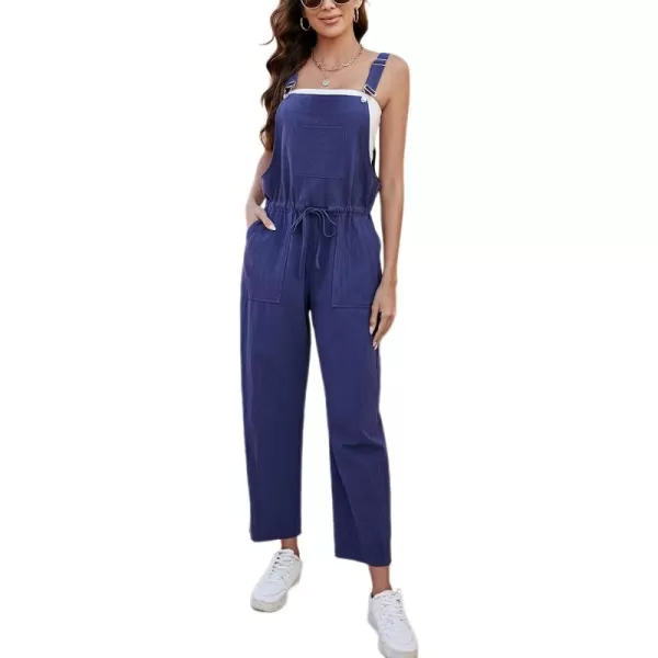Tanming Womens Bib Overalls Adjustable Strap Drawstring Cotton Linen Jumpsuits