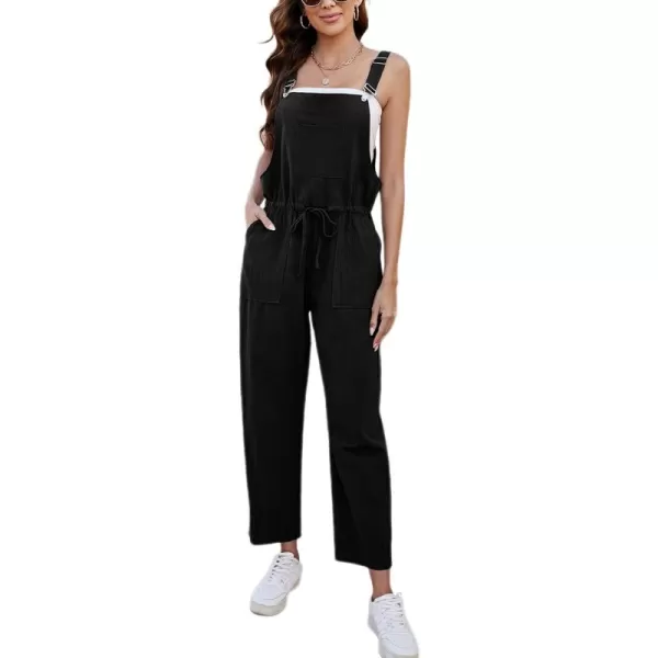 Tanming Womens Bib Overalls Adjustable Strap Drawstring Cotton Linen Jumpsuits